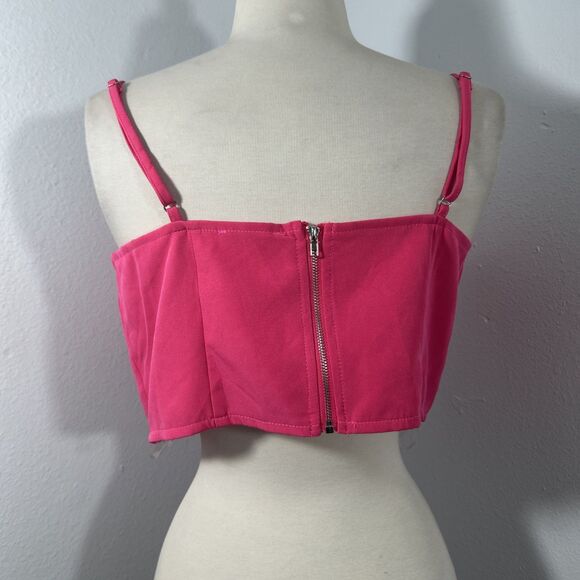 Main Strip Crop Top Womens L Pink Bow Rhinestones Romantic Feminine 90s Y2k - Picture 3 of 9